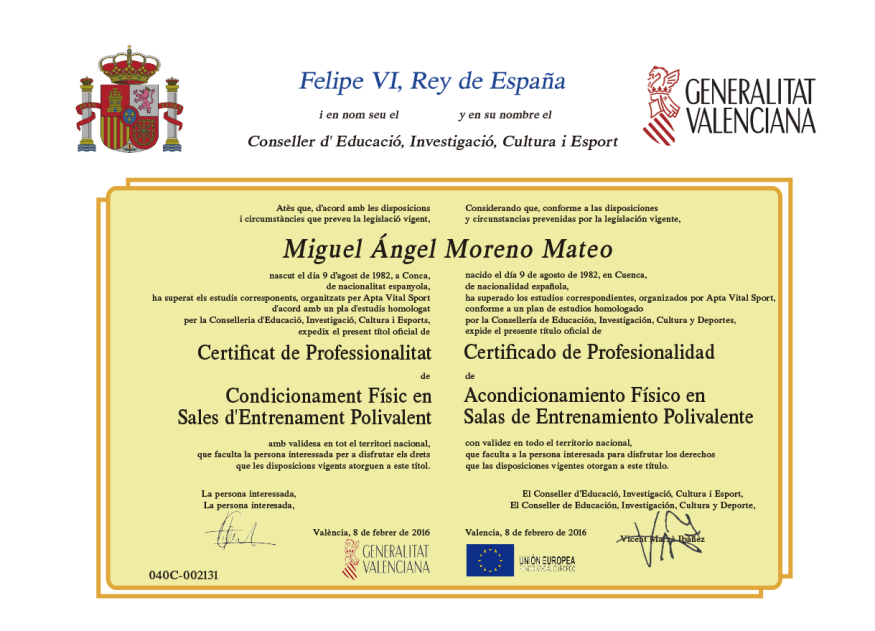 Titulo Certificado oficial Profesional