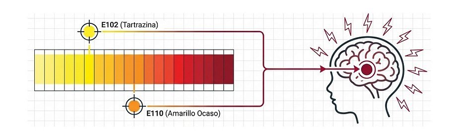 Colorantes artificiales (E102, E110, E129 o rojo 40) y peligros