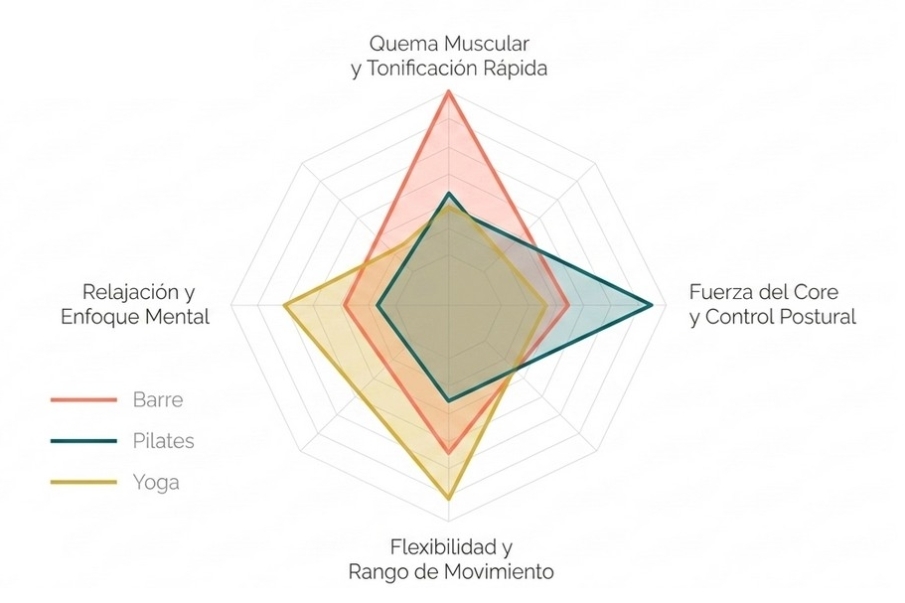 tabla Comparativa entre Barre, Pilates y yoga