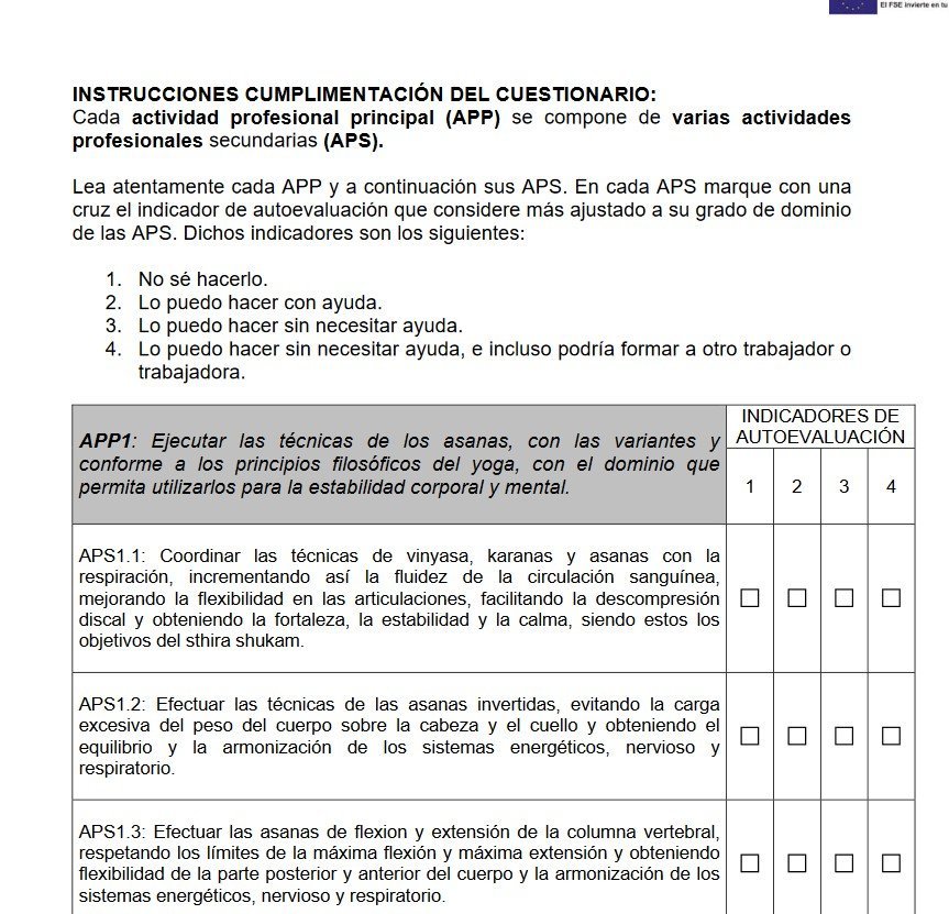 se incluyen las 3 competencias que pertenecen al curso de Instrucción en Yoga