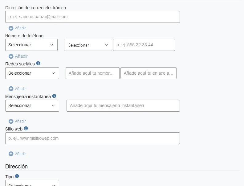 Rellenar los datos de contacto europass