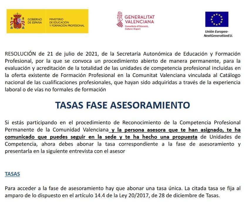 Pago de tasas de asesoramiento