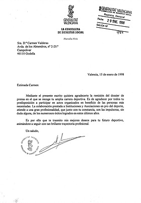 Reconocimiento a Carmen Valderas: Conselleria de Bienestar Social