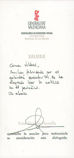 Reconocimiento a Carmen Valderas: Directora General de la Mujer