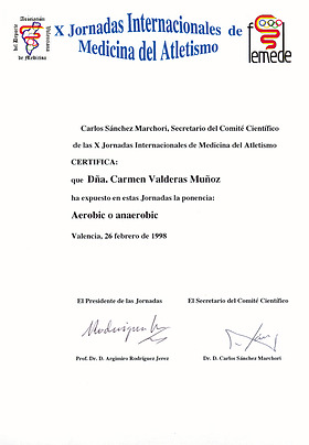 Reconocimiento a Carmen Valderas: X Jornadas Internacionales de Medicina del Atletismo